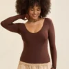 Aerie SMOOTHEZ Long Sleeve Plunge Bodysuit Canyon Sun