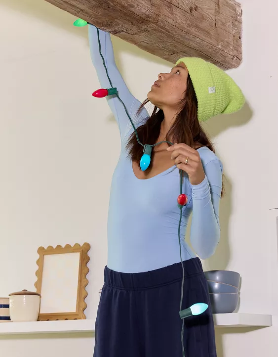 Aerie SMOOTHEZ Long Sleeve Plunge Bodysuit Monaco Blue - Image 7