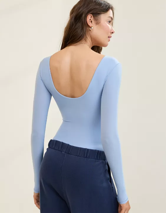 Aerie SMOOTHEZ Long Sleeve Plunge Bodysuit Monaco Blue - Image 3