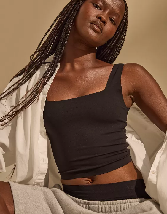 Aerie SMOOTHEZ Square Neck Tank Top True Black - Image 2