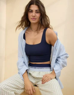 Aerie SMOOTHEZ Square Neck Tank Top Navy