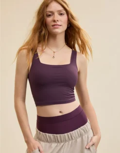Aerie SMOOTHEZ Square Neck Tank Top Cool Berry