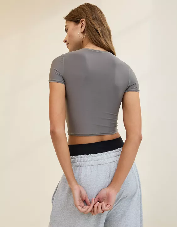 Aerie SMOOTHEZ Short Sleeve Crew T-Shirt Shell Gray - Image 2
