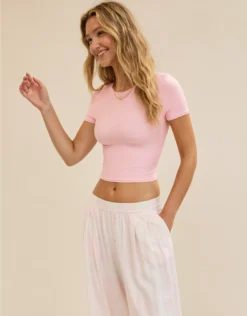 Aerie SMOOTHEZ Short Sleeve Crew T-Shirt Club Pink