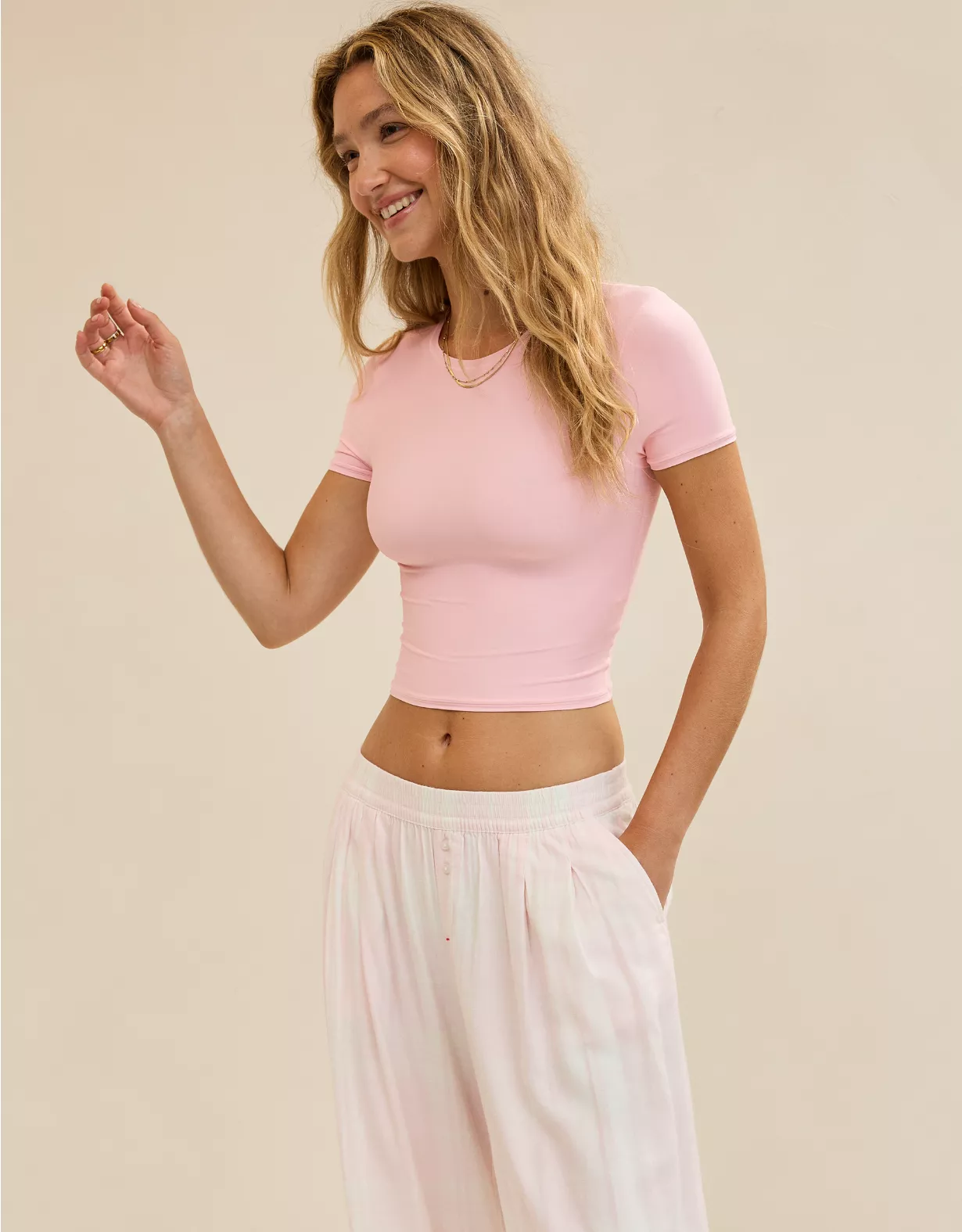 Aerie SMOOTHEZ Short Sleeve Crew T-Shirt Club Pink