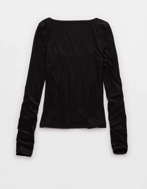Aerie SMOOTHEZ Square Neck Long Sleeve T-Shirt True Black - Image 5
