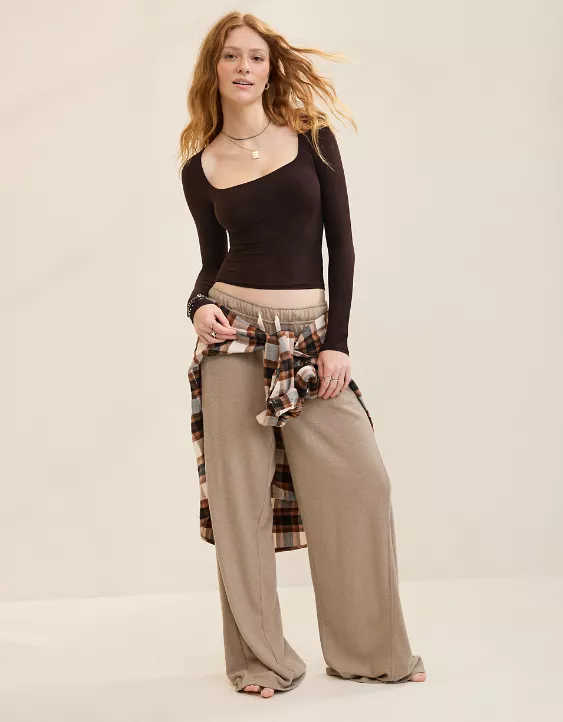 Aerie SMOOTHEZ Square Neck Long Sleeve T-Shirt Deep Earth - Image 5