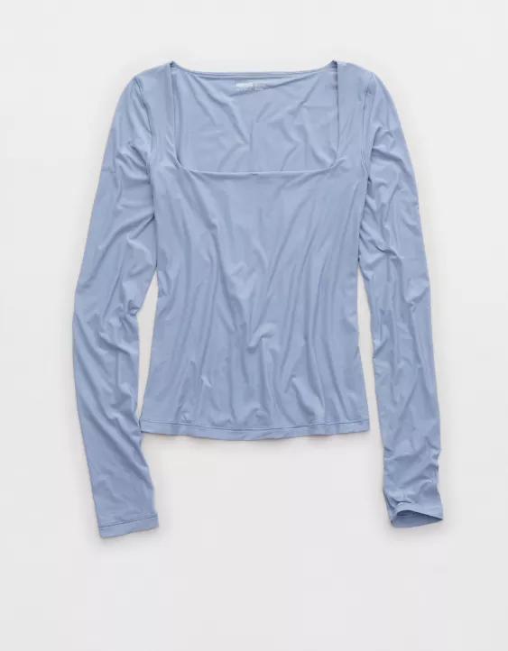 Aerie SMOOTHEZ Square Neck Long Sleeve T-Shirt Monaco Blue - Image 3