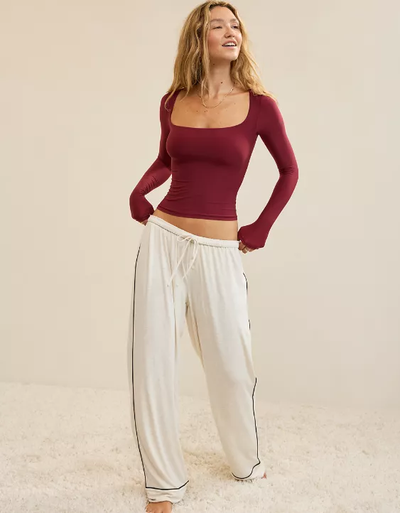 Aerie SMOOTHEZ Square Neck Long Sleeve T-Shirt Deep Cherry - Image 5