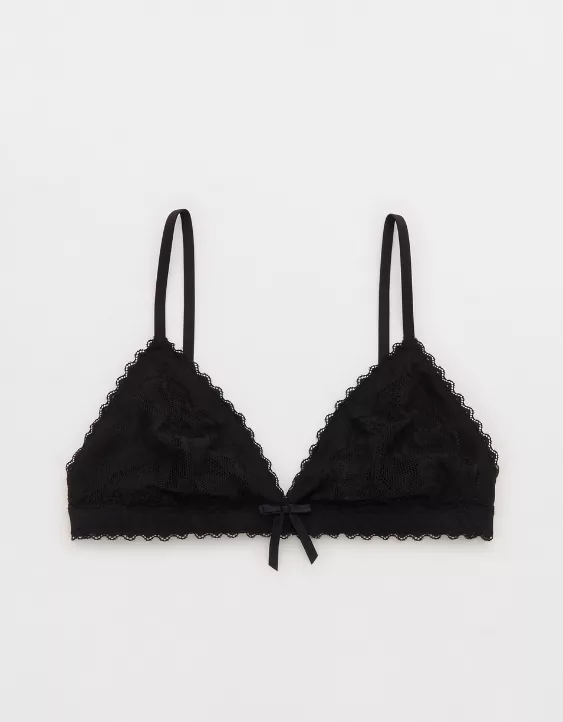 Aerie Show Off Feeling Femme Lace Triangle Bralette True Black - Image 3