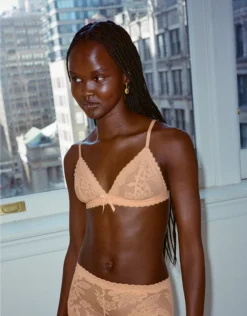 Aerie Show Off Feeling Femme Lace Triangle Bralette Peach