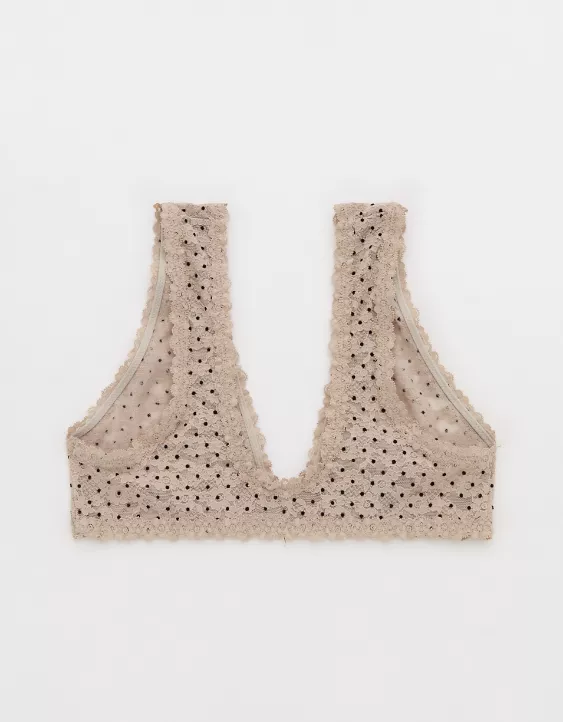 Aerie Show Off Flocked Vintage Lace Plunge Bralette Stone Harbor - Image 5