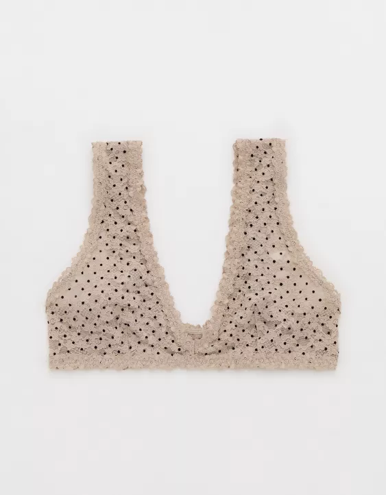 Aerie Show Off Flocked Vintage Lace Plunge Bralette Stone Harbor - Image 4