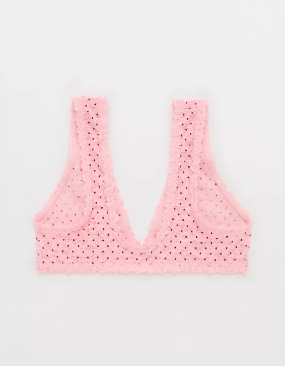 Aerie Show Off Flocked Vintage Lace Plunge Bralette Club Pink - Image 4