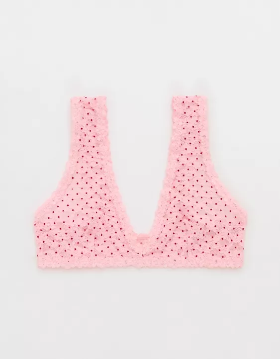 Aerie Show Off Flocked Vintage Lace Plunge Bralette Club Pink - Image 3