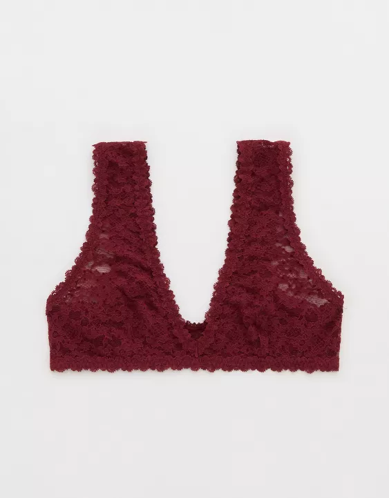 Aerie Show Off Flocked Vintage Lace Plunge Bralette Deep Cherry - Image 4