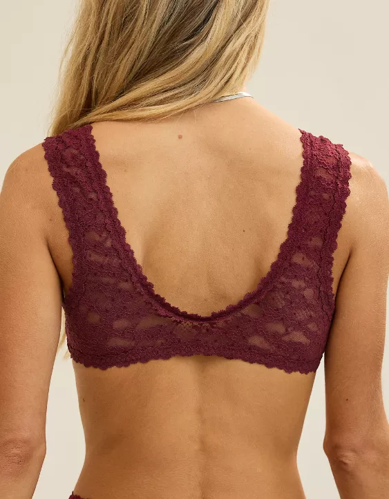 Aerie Show Off Flocked Vintage Lace Plunge Bralette Deep Cherry - Image 3