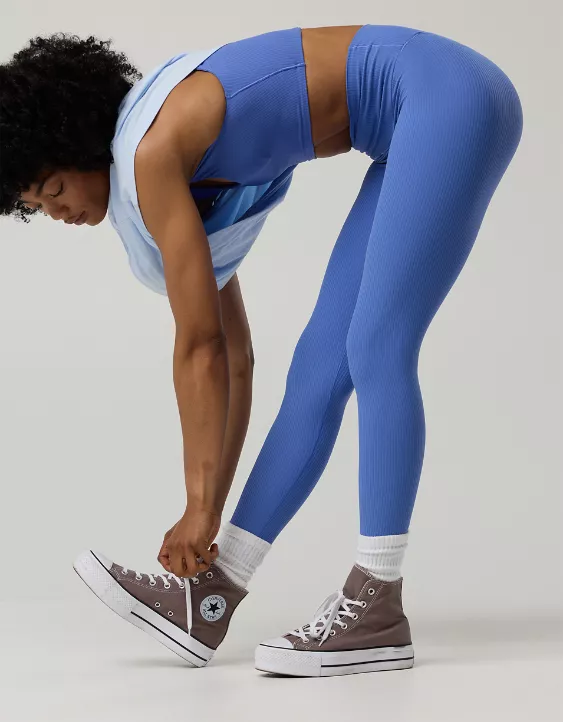 OFFLINE By Aerie Real Me XTRA High Waisted Ribbed Legging Ice Blue - Image 5