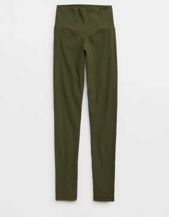 OFFLINE By Aerie Real Me XTRA High Waisted Ribbed Legging Military Green - Image 4