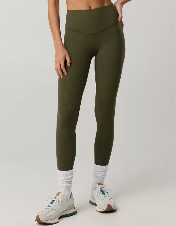 OFFLINE By Aerie Real Me XTRA High Waisted Ribbed Legging Military Green - Image 2