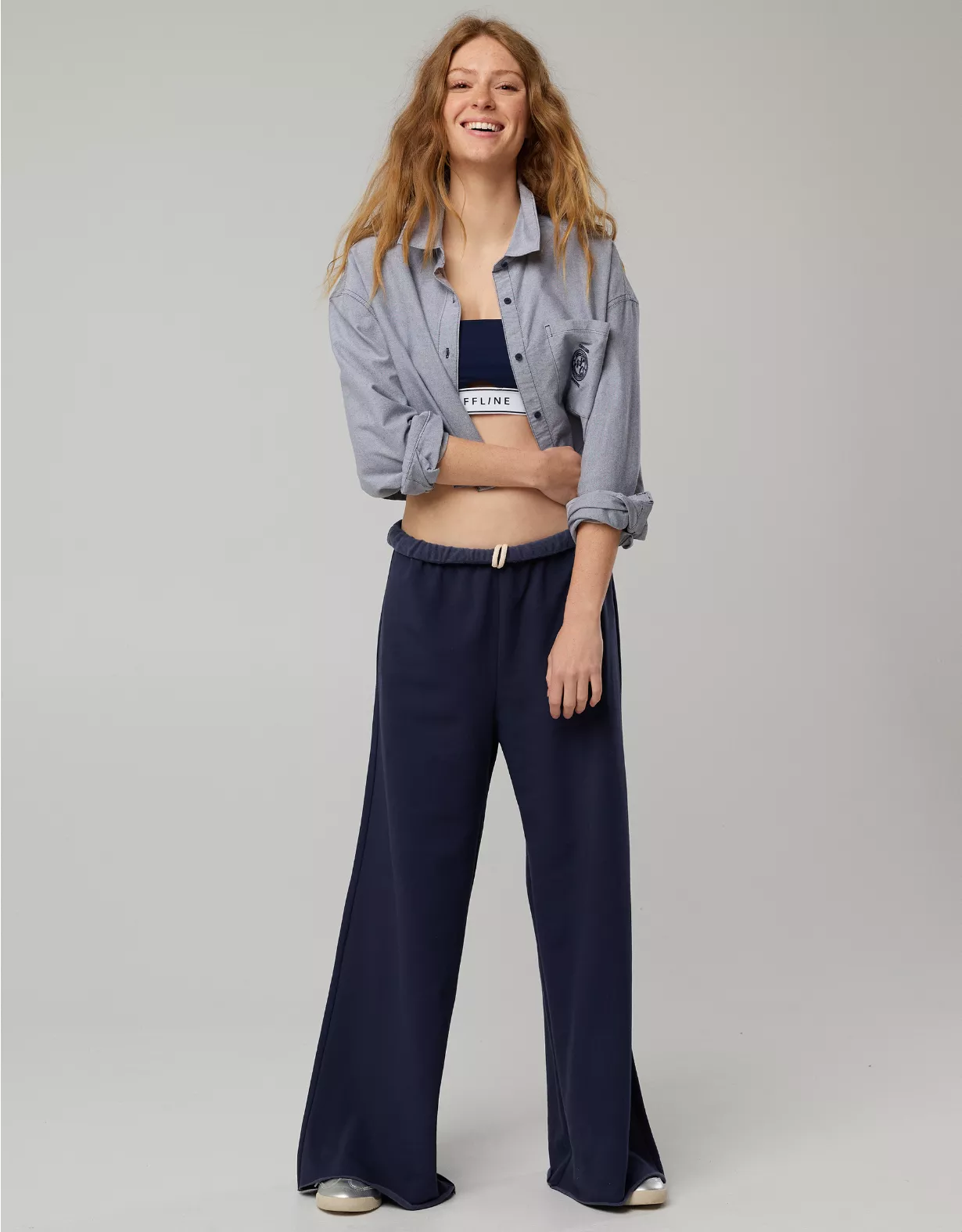OFFLINE By Aerie OTT Fleece Super Wide Leg Pant Royal Navy