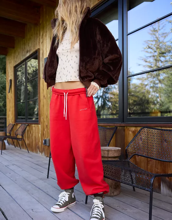 OFFLINE By Aerie Cloud Fleece Baggy Jogger Bright Red - Image 9