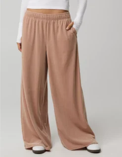 OFFLINE By Aerie Velour Rib Super Wide Leg Pant Beach Dune