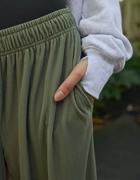 OFFLINE By Aerie Velour Rib Super Wide Leg Pant Olive Fun - Image 6