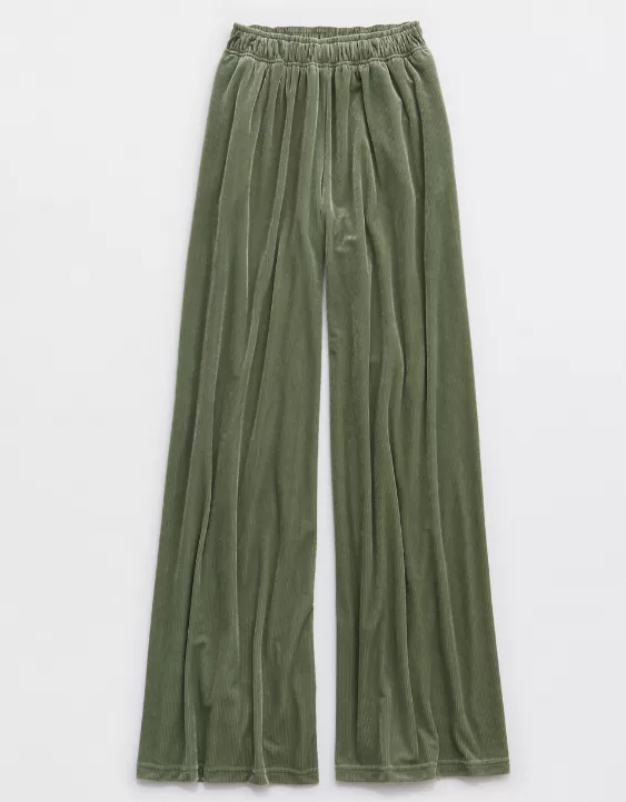 OFFLINE By Aerie Velour Rib Super Wide Leg Pant Olive Fun - Image 4