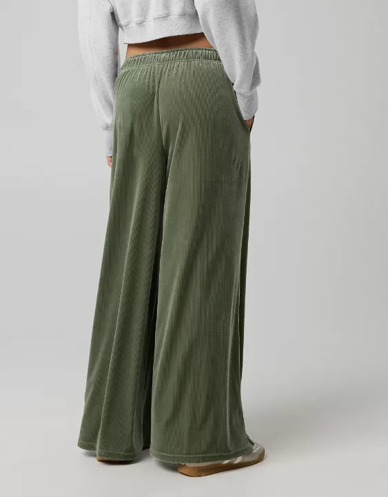 OFFLINE By Aerie Velour Rib Super Wide Leg Pant Olive Fun - Image 3
