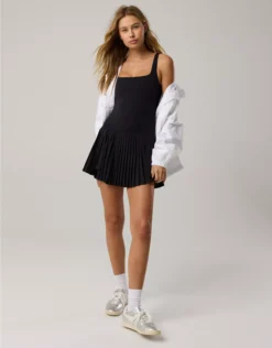 OFFLINE By Aerie You Serve Pleated Dress True Black