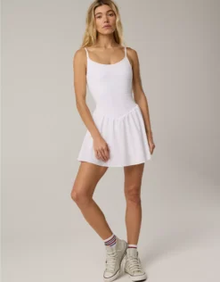 OFFLINE By Aerie Real Me Smocked Flowy Dress White