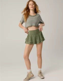 OFFLINE By Aerie Real Me Lace Flowy Short Olive Fun