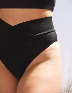 Aerie Ribbed Crossover High Cut Cheeky Bikini Bottom