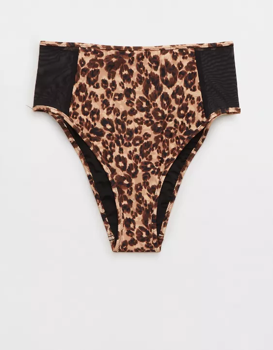 Aerie Leopard Mesh High Cut Cheeky Bikini Bottom - Image 3