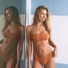 Aerie Jacquard High Leg Bikini Bottom Orange Musk