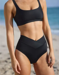 Aerie Crossover High Waisted Bikini Bottom Black