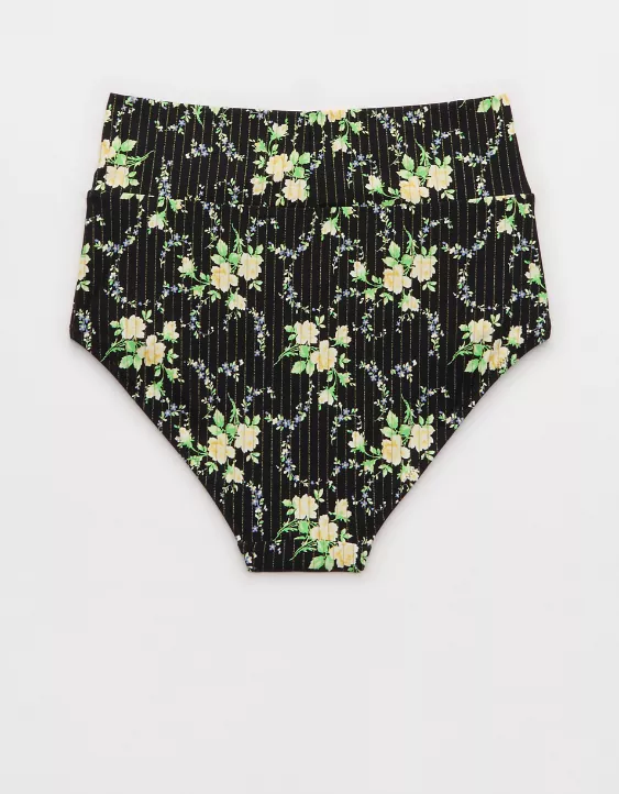 Aerie Crossover High Waisted Bikini Bottom True Black - Image 4