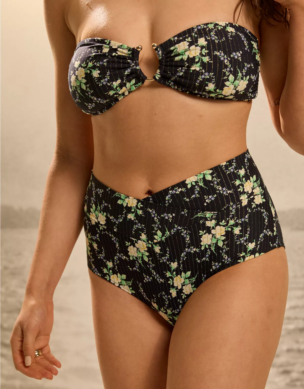 Aerie Crossover High Waisted Bikini Bottom True Black