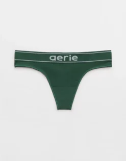 Aerie Superchill Seamless Logo Thong Underwear Rugged Green