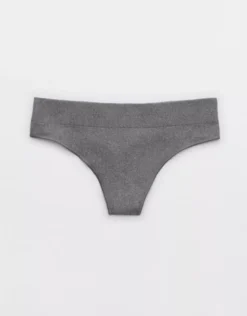 Aerie Superchill Seamless Thong Underwear Dark Heather Gray