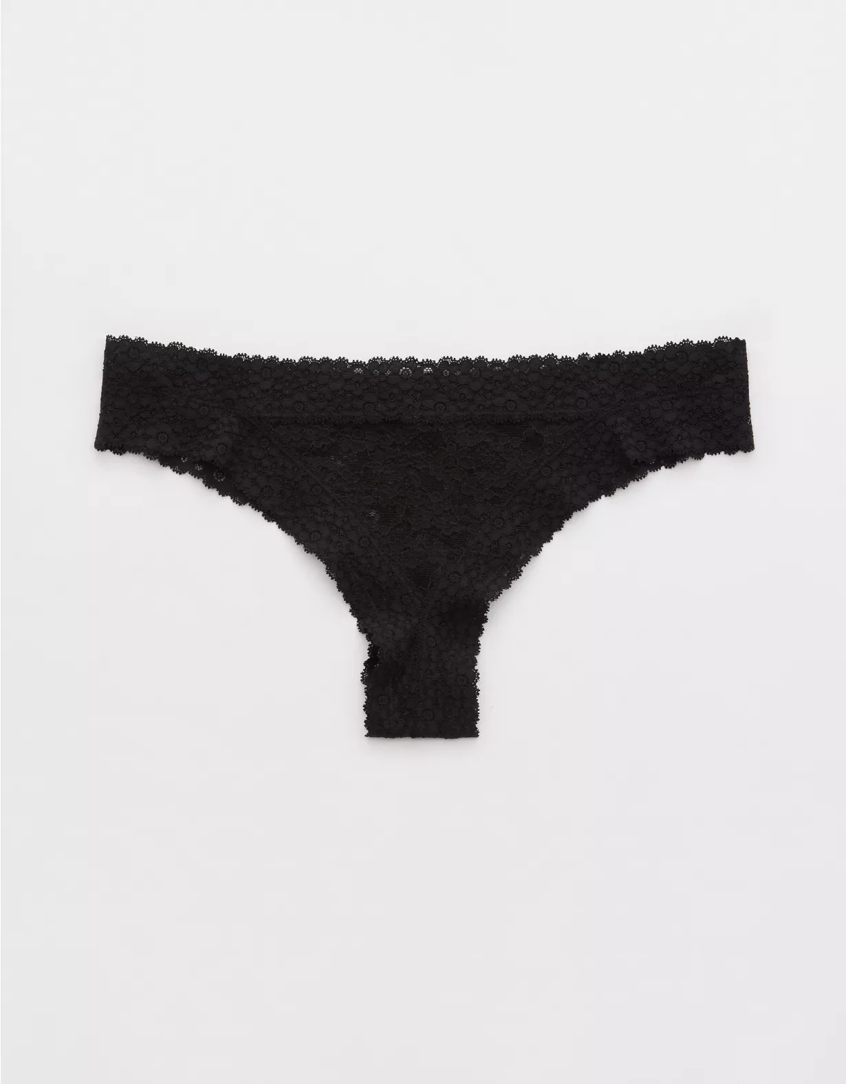 Aerie Show Off Vintage Lace Trim Thong Underwear True Black