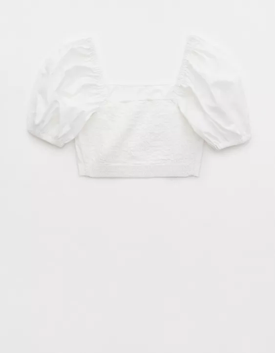 Aerie Puff Sleeve Square Neck Top White - Image 4