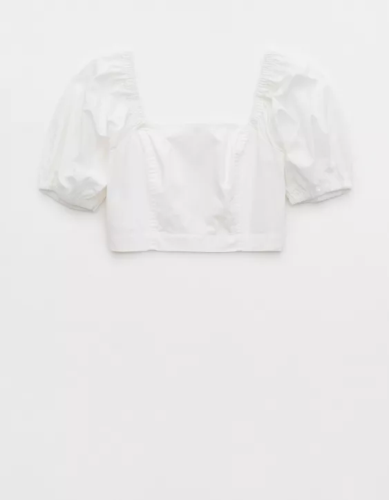 Aerie Puff Sleeve Square Neck Top White - Image 3