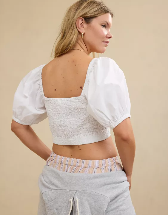 Aerie Puff Sleeve Square Neck Top White - Image 2