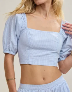 Aerie Puff Sleeve Square Neck Top Monaco Blue