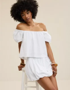 Aerie Seersucker Puff Sleeve Top White