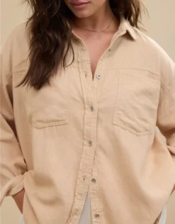 Aerie Anytime Fave Twill Shirt Koko Brown