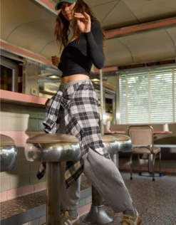 Aerie Anytime Fave Flannel Button Down Shirt Smoked Gray