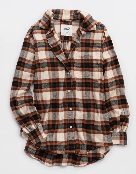 Aerie Anytime Fave Flannel Button Down Shirt Sandbar - Image 4